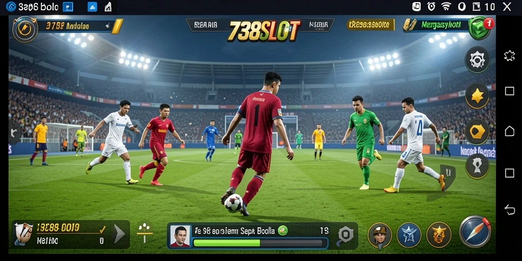 Tampilan gameplay menarik dari 738SLOT dengan aksi sepak bola yang seru.