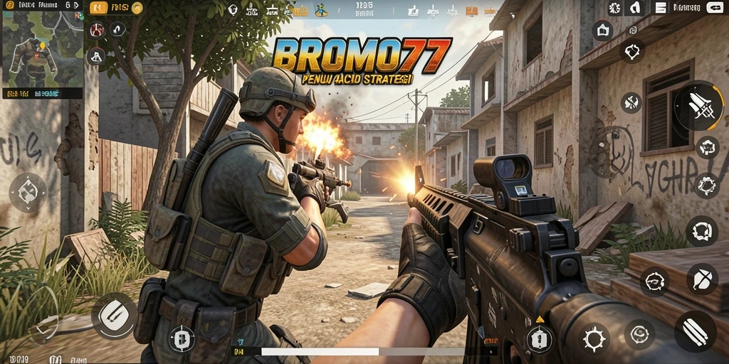 Tangkapan layar gameplay BROMO77 menampilkan pertempuran intens di medan perang.