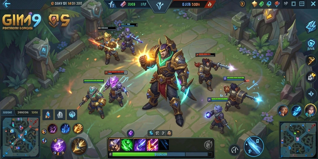 Screenshot gameplay GIM999 dengan aksi seru dalam pertempuran MOBA.