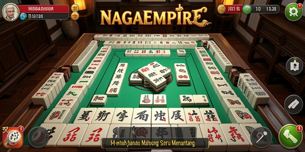 Screenshot gameplay NAGAEMPIRE menampilkan aksi menarik di papan Mahjong.