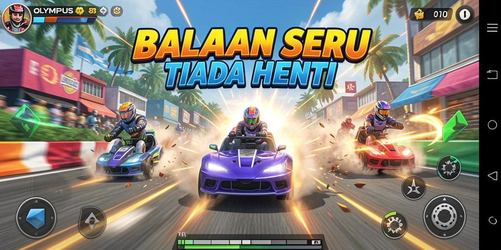 Screenshot utama OLYMPUS88 menampilkan aksi balapan yang mendebarkan.