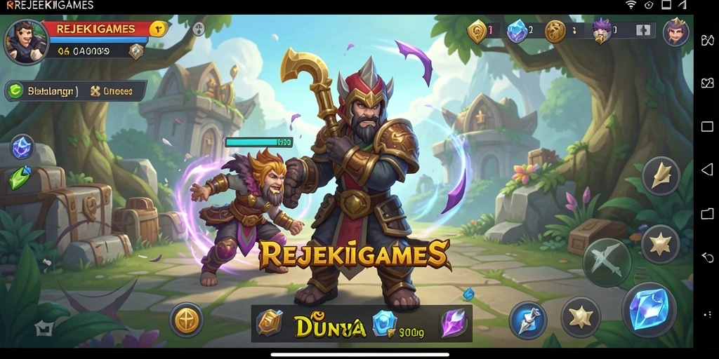 Tangkapan layar gameplay REJEKIGAMES yang memperlihatkan aksi seru dalam pertarungan RPG.