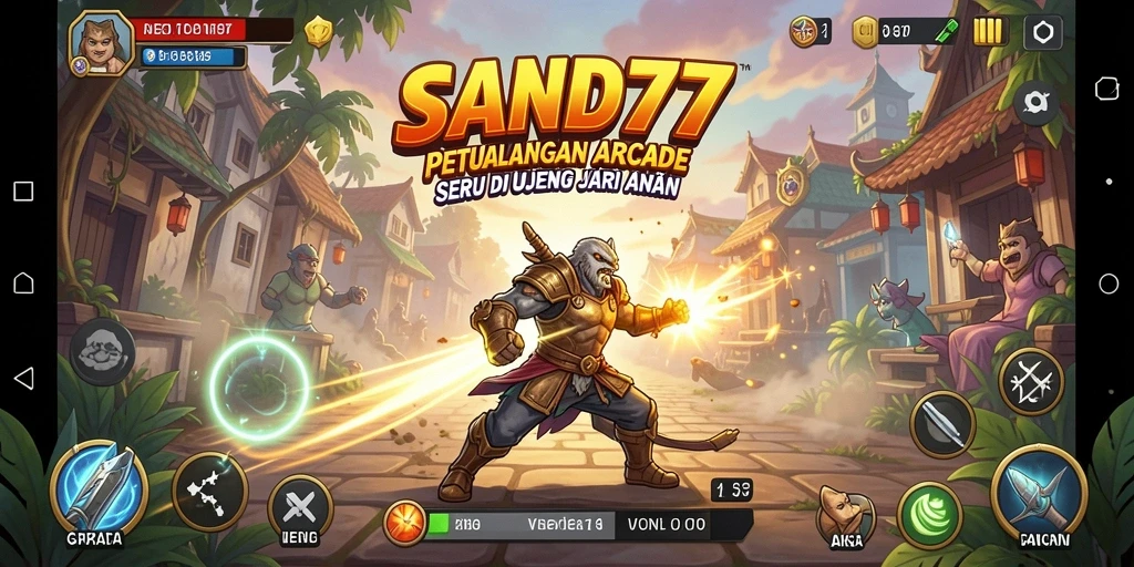 Tangkapan layar utama SAND77 menampilkan aksi seru dalam gameplay Arcade.
