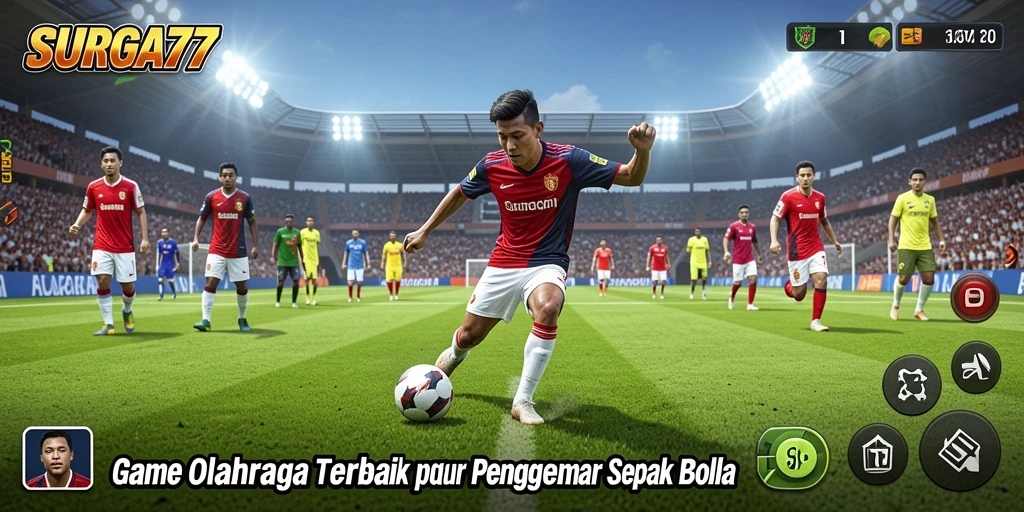 Tampilan gameplay seru dalam SURGA77 yang menampilkan aksi sepak bola.